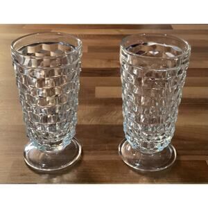 Indiana Whitehall Colony Cubist Ice Tea Glasses Vintage Set of 2 Clear Glasses